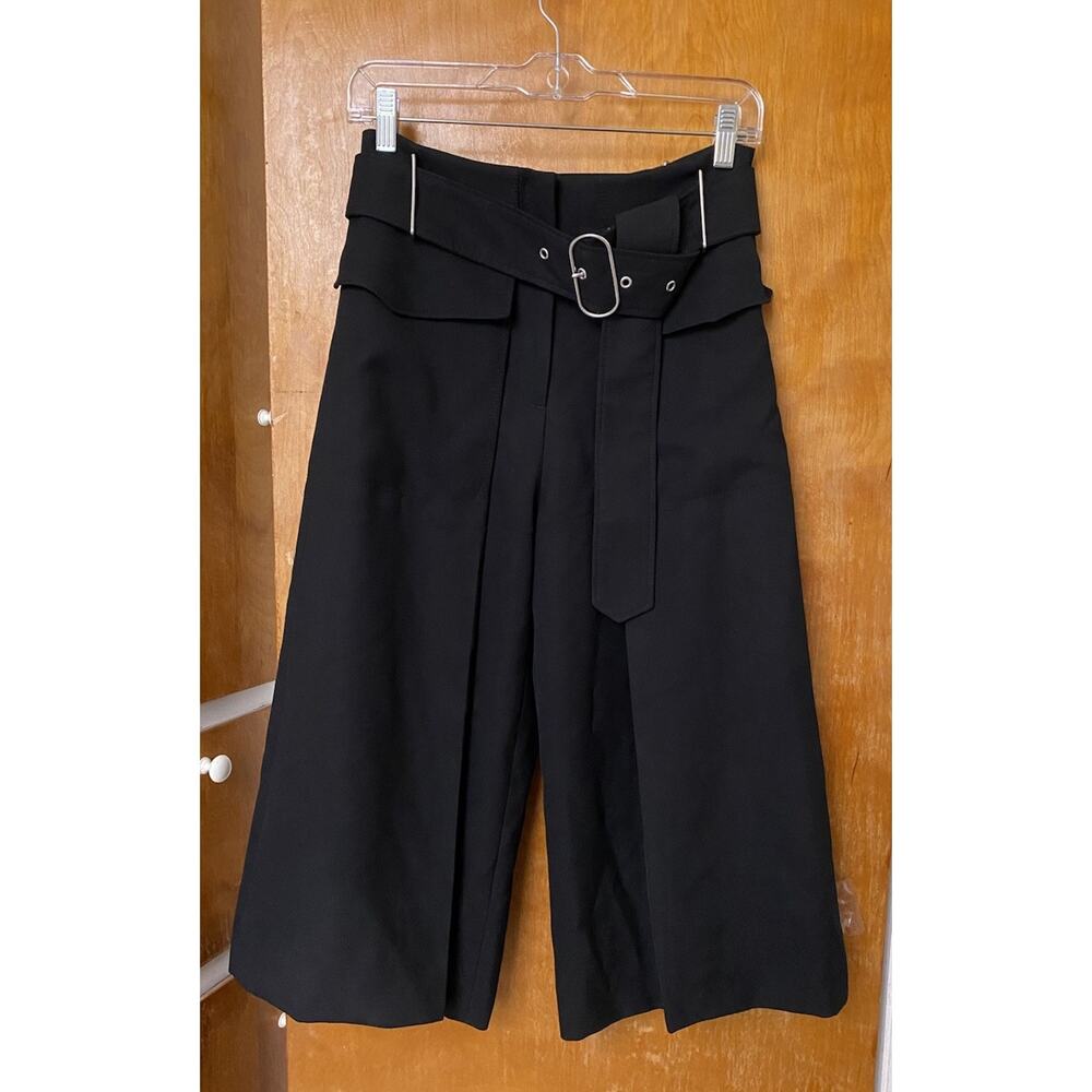 Acne Studios INEZ Wool Pleated Wide Leg Cropped Culotte Pant PSS17 Black Sz 36 - Picture 3 of 14